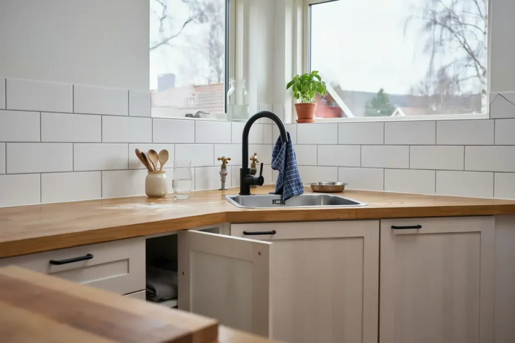 installation av k ksblandare med diskb nksavst ngning i malmberga kungs r